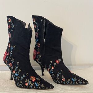 Betsey Johnson Black Floral Heeled Boots